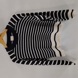 Industry Cropped Knit Crew Neck Sweater Size Medium Stripe Black Cream
